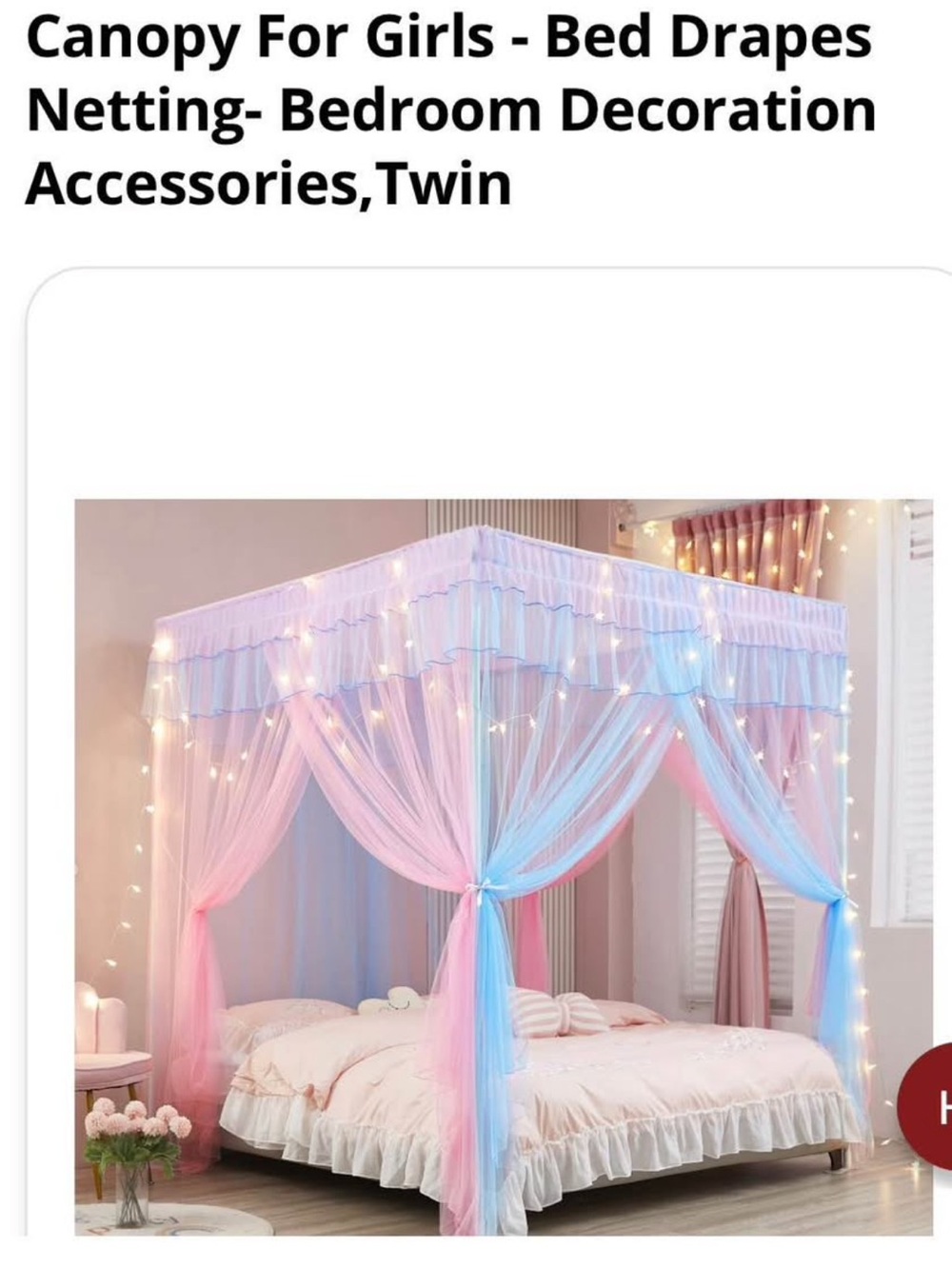 Girls' Twin Canopy Bed Drapes in Pink & Blue